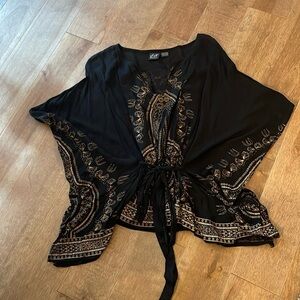 Gold Print Poncho Style Top